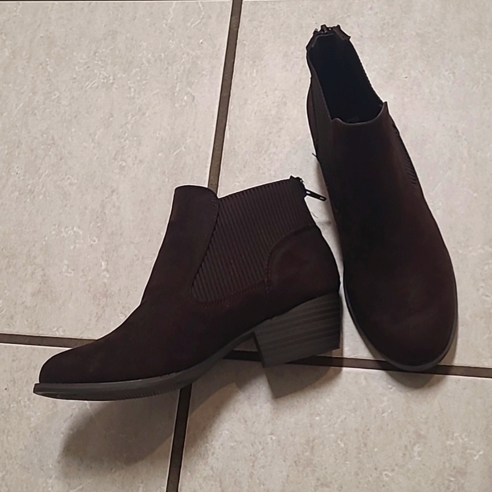Portland Boot Company, 6M, Chocolate Faux Suede Booties